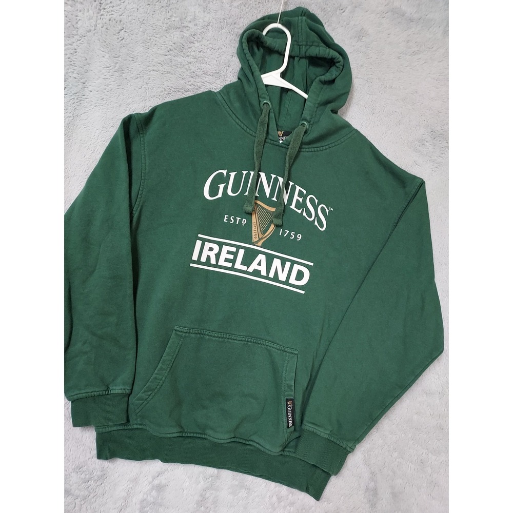 Guinness Hoodie Mens Large Ireland Harp Graphic Drinking Faded Green Grunge L
